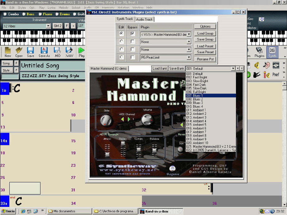 VST Instrument “Presets box " (Click Image to Enlarge) --- Changing_Presets_Band-in-a-Box_Syntheway_Master_Hammond_B3.jpg