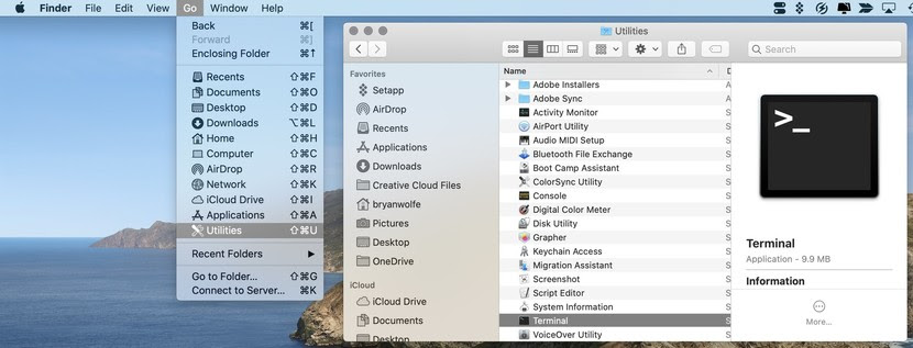 Select -> Utilities -> Terminal (Double-click) Select -> Utilities -> Terminal (Double-click)