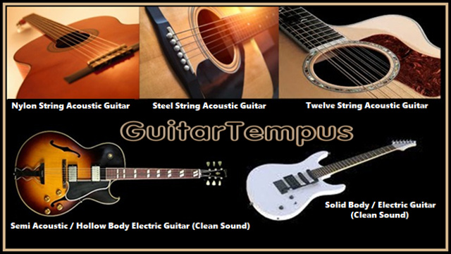 GuitarTempus Virtual Guitar VST Plugin: 1.- Nylon String Acoustic Guitar: The classical guitar (also known as concert guitar, classical acoustic, nylon-string guitar, or Spanish guitar) is the member of the guitar family used in classical music. 2.- Steel String Acoustic Guitar: The steel-string acoustic guitar is a modern form of guitar that descends from the nylon-strung classical guitar, but is strung with steel strings for a brighter, louder sound. Like the classical guitar, it is often referred to simply as an acoustic guitar. 3.- Twelve String Acoustic Guitar: The twelve-string guitar is a steel-string guitar with twelve strings in six courses, which produces a richer, more ringing tone than a standard six-string guitar. Typically, the strings of the lower four courses are tuned in octaves, with those of the upper two courses tuned in unisons. 4.- Semi Acoustic (Hollow Body) Electric Guitar: A semi-acoustic guitar or hollow-body electric is a type of electric guitar that originates from the 1930s. It has both a sound box and one or more electric pickups. This is not the same as an acoustic-electric guitar, which is an acoustic guitar with the addition of pickups or other means of amplification, added by either the manufacturer or the player. 5.- Electric Guitar: An electric guitar is a fretted stringed instrument with a neck and body that uses a pickup to convert the vibration of its strings into electrical signals. The vibration occurs when a guitarist strums, plucks, fingerpicks, or taps the strings. It is sensed by a pickup, most commonly by a magnetic pickup that uses the principle of direct electromagnetic induction. The signal generated by an electric guitar is too weak to drive a loudspeaker, so it is plugged into a guitar amplifier before being sent to a loudspeaker, which makes a sound loud enough to hear. GuitarTempus Virtual Guitar VST: Acoustic, Semi Acoustic and Electric Guitars Plugin: 1.- Nylon String Acoustic Guitar: The classical guitar (also known as concert guitar, classical acoustic, nylon-string guitar, or Spanish guitar) is the member of the guitar family used in classical music. 2.- Steel String Acoustic Guitar: The steel-string acoustic guitar is a modern form of guitar that descends from the nylon-strung classical guitar, but is strung with steel strings for a brighter, louder sound. Like the classical guitar, it is often referred to simply as an acoustic guitar. 3.- Twelve String Acoustic Guitar: The twelve-string guitar is a steel-string guitar with twelve strings in six courses, which produces a richer, more ringing tone than a standard six-string guitar. Typically, the strings of the lower four courses are tuned in octaves, with those of the upper two courses tuned in unisons. 4.- Semi Acoustic (Hollow Body) Electric Guitar: A semi-acoustic guitar or hollow-body electric is a type of electric guitar that originates from the 1930s. It has both a sound box and one or more electric pickups. This is not the same as an acoustic-electric guitar, which is an acoustic guitar with the addition of pickups or other means of amplification, added by either the manufacturer or the player. 5.- Electric Guitar: An electric guitar is a fretted stringed instrument with a neck and body that uses a pickup to convert the vibration of its strings into electrical signals. The vibration occurs when a guitarist strums, plucks, fingerpicks, or taps the strings. It is sensed by a pickup, most commonly by a magnetic pickup that uses the principle of direct electromagnetic induction. The signal generated by an electric guitar is too weak to drive a loudspeaker, so it is plugged into a guitar amplifier before being sent to a loudspeaker, which makes a sound loud enough to hear.