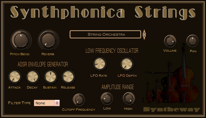 Click on to return to the main page of Synthphonica Strings Ensemble v2.6 VST Plugin Software: Cello VSTi, Violin VSTi, Viola VSTi, Double Bass VSTi from the Graphical User Interface (Screenshot)